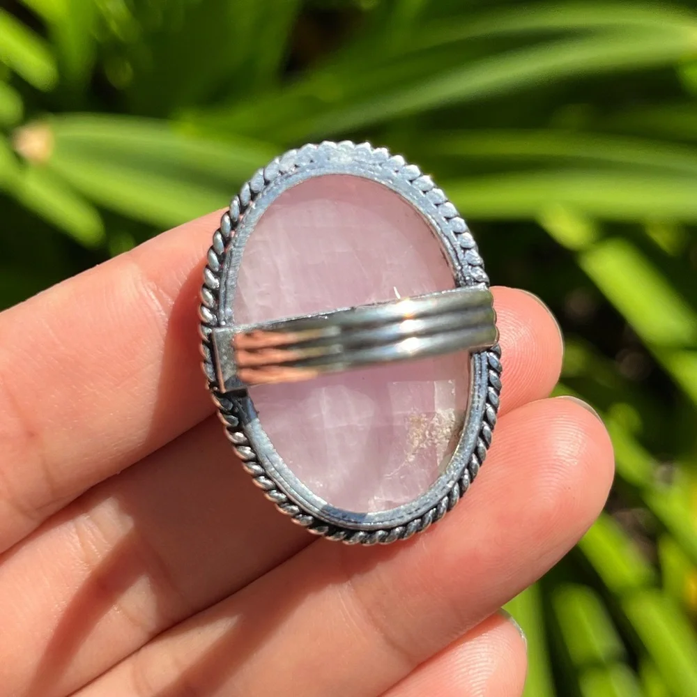 Size 8.5 925‎ silver plated Flashy Kunzite Ring